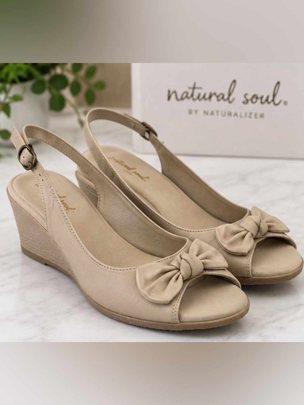Beige peep toe slingback wedge sandal size 10m
